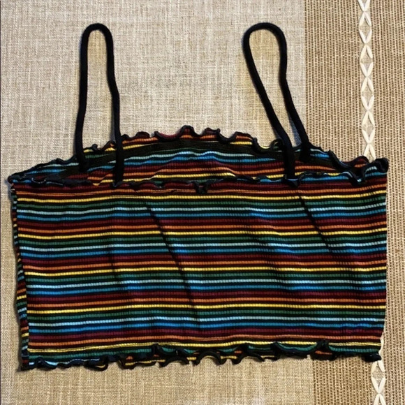 Rainbow Striped Lettuce Edge Cropped Cami Tank Topββββββββββ - Picture 2 of 4